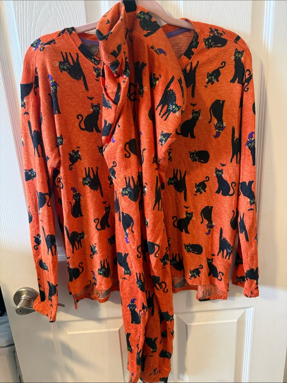 Women’s Orange Black Cat Print Pajama Set